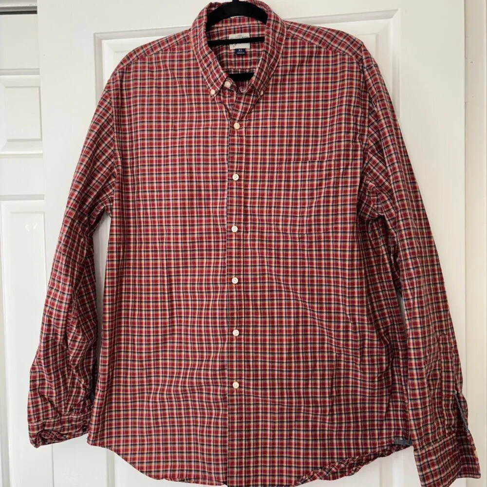 J.Crew Classic Fit Red Plaid Button Down Shirt - Size XL - 100% Cotton